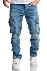 Amaci&Sons Herren Cargo Jeans Regular Slim Destroyed 7977 Blau/Hellblau