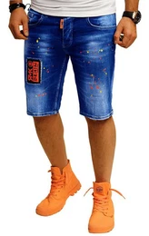 Jeansshorts 5 Pocket Jeans short Blue mit Farbspritzern