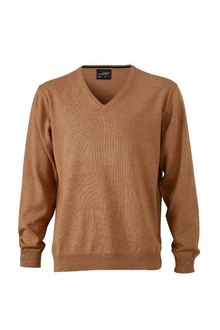 James & Nicholson Strickpullover JN 659 Herren V-Neck Pullover Braun/Orange