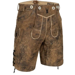 Trachtenhose Herren Lederhose Kurz mit Trgern 100% Echtleder - HK3 ANTIK