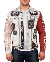 Jeansjacke BA-CJ241 (1-St) im aufflligen Design mit Nieten und Zippern