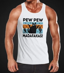 MoonWorks Tanktop Herren Pew Pew Madafakas Katze Cat Crazy Lustig Braun/Rot/Türkis