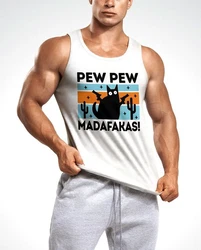 MoonWorks Tanktop Herren Pew Pew Madafakas Katze Cat Crazy Lustig Braun/Rot/Türkis