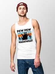 MoonWorks Tanktop Herren Pew Pew Madafakas Katze Cat Crazy Lustig Braun/Rot/Türkis