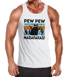 MoonWorks Tanktop Herren Pew Pew Madafakas Katze Cat Crazy Lustig Braun/Rot/Türkis
