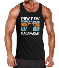 Tanktop Herren Tanktop Pew Pew Madafakas Katze Cat crazy verrckt lustig Muscle Shirt Achselshirt mit Print