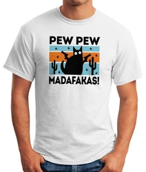 MoonWorks Print-Shirt Herren T-Shirt Pew Pew Madafakas Katze Fun-Shirt Spruch Beige/Creme/Braun/Rot/Türkis/Weiß