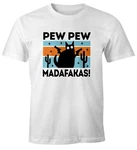 MoonWorks Print-Shirt Herren T-Shirt Pew Pew Madafakas Katze Fun-Shirt Spruch Beige/Creme/Braun/Rot/Türkis/Weiß