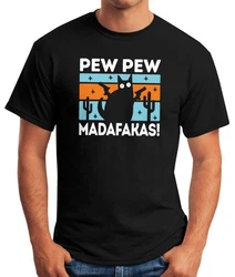 MoonWorks Print-Shirt Herren T-Shirt Pew Pew Madafakas Katze Fun-Shirt Spruch Creme/Beige/Rot/Braun/Schwarz