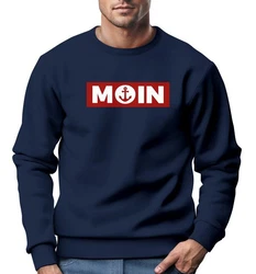 Neverless Sweatshirt Herren Moin norddeutsch Morgen Anker Rundhals-Pullover Hellblau/Dunkelblau/Beige