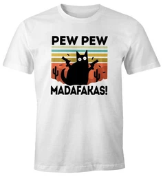 Print-Shirt Herren T-Shirt Pew Pew Madafakas! schwarze Katze Fun-Shirt Spruch Meme lustig mit Print