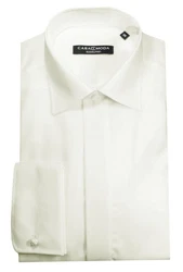 CASAMODA Langarmhemd Festliches Hochzeitshemd Herren Kentkragen Uni Umschlagmanschette Regular Fit elfenbein (HL2, 46)