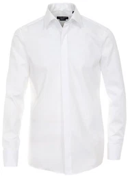 Langarmhemd Festliches Hochzeitshemd Herren Hemd (1-tlg) Langarm Kentkragen Uni Umschlagmanschette regular fit, wei HL8, 46