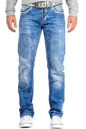 Regular-fit-Jeans Hose BA-C0595 (1-tlg) Stonewashed Effekt mit weier Ziernaht