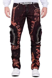 5-Pocket-Jeans Hose BA-CD693 Bordeaux W30/L32 (1-tlg) mit Seitentaschen und Schriftzgen