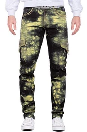 Regular-fit-Jeans Hose BA-CD677 Gelb W38/L34 (1-tlg) mit Strasssteinen im Cargo Style