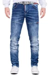 Cipo & Baxx Slim-fit Jeans Denim Hose BA-CD698 Blau/Rot