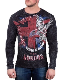 Longsleeve Herren Longsleeve BA-CL499 Schwarz M mit einem Adler Print meliert