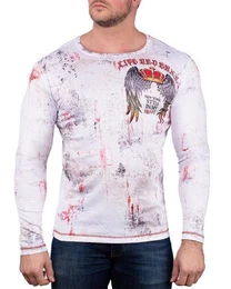 Longsleeve Herren Longsleeve BA-CL497 Wei M mit Farbklecksen und Logo