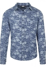 Outdoorhemd Herren Langarmhemd Printed Palm Denim
