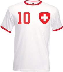 Youth Designz T-Shirt Schweiz Herren Trikot Look Creme/Weiß/Rot/Dunkelrot