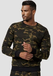Egomaxx Sweatshirt Pullover ohne Kapuze mit Armtasche (4240) Camo Grün (4240)