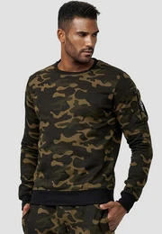 Sweatshirt Sweatshirt Pullover ohne Kapuze mit Armtasche 4240 in Camo Grn
