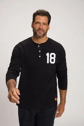 JP1880 T-Shirt Henley Fuball Langarm Schwarz