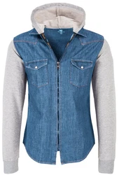 Rock Creek Jeansjacke Herren Jeanshemd mit Kapuze Blau/Grau/Hellblau
