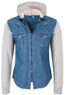 Rock Creek Jeansjacke Herren Jeanshemd mit Kapuze Blau/Grau/Hellblau