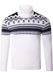 Reslad Strickpullover Rollkragenpullover Herren Norweger  Weiß/Creme