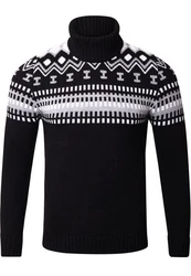 Reslad Strickpullover Rollkragenpullover Herren Norweger  Schwarz/Dunkelblau/Braun/Weiß