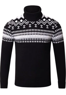 Reslad Strickpullover Rollkragenpullover Herren Norweger  Schwarz/Dunkelblau/Braun/Weiß