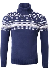 Reslad Strickpullover Rollkragenpullover Herren Norweger  Dunkelblau/Blau/Hellblau