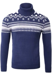 Reslad Strickpullover Rollkragenpullover Herren Norweger  Dunkelblau/Blau/Hellblau