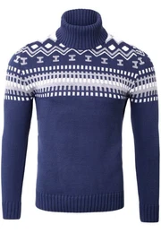 Strickpullover Rollkragenpullover Herren Grobstrick Norweger Pullover Winter (1-tlg) Strickpullover Mnner Norwegermuster mit Roll Neck