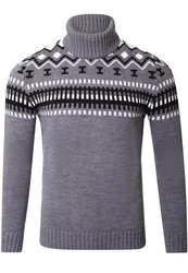 Reslad Strickpullover Rollkragenpullover Herren Norweger  Grau/Dunkelgrau/Dunkelblau/Hellgrau