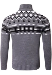 Reslad Strickpullover Rollkragenpullover Herren Norweger  Grau/Dunkelgrau/Dunkelblau/Hellgrau