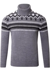 Reslad Strickpullover Rollkragenpullover Herren Norweger  Grau/Dunkelgrau/Dunkelblau/Hellgrau
