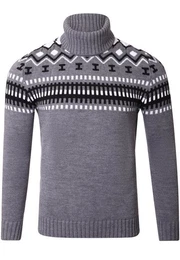 Strickpullover Rollkragenpullover Herren Grobstrick Norweger Pullover Winter (1-tlg) Strickpullover Mnner Norwegermuster mit Roll Neck