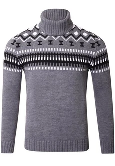 Reslad Strickpullover Rollkragenpullover Herren Norweger  Grau/Dunkelgrau/Dunkelblau/Hellgrau