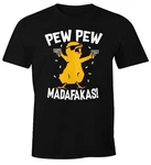 MoonWorks Print-Shirt Herren T-Shirt Pew Pew Madafakas Trend Fun-Shirt (Kken Meme) Braun/Grün/Grau