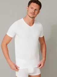 Schiesser Long Life Soft V-Neck Shirt Weiß/Creme/Grau
