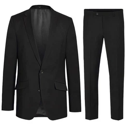 Anzug Herren Anzug modern Businessanzug regular fit (Set, 2-tlg., Sakko mit Hose) 100% Schurwolle schwarz HA16