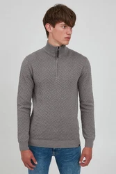 Indicode Troyer IDBanjamon Strickpullover mit Troyerkragen Hellgrau/Grau/Dunkelgrau