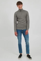 Indicode Troyer IDBanjamon Strickpullover mit Troyerkragen Hellgrau/Grau/Dunkelgrau