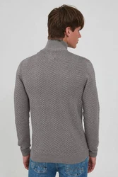 Indicode Troyer IDBanjamon Strickpullover mit Troyerkragen Hellgrau/Grau/Dunkelgrau