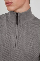 Indicode Troyer IDBanjamon Strickpullover mit Troyerkragen Hellgrau/Grau/Dunkelgrau