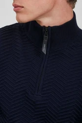 Indicode Troyer IDBanjamon Strickpullover mit Troyerkragen Dunkelblau