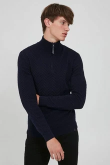 Indicode Troyer IDBanjamon Strickpullover mit Troyerkragen Dunkelblau